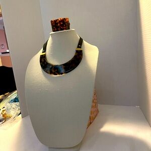 Chico’s Tortoise Shell/Leather  Necklace and Matching Cuff Bracelet